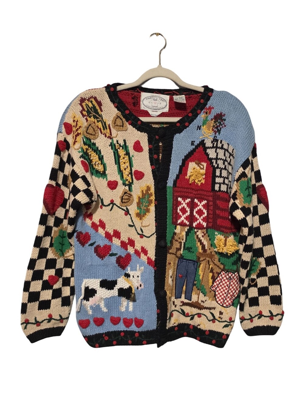 Vintage EAGLES EYE Cardigan Sweater Womens Small Farm 90s Cottagecore 3D Animals